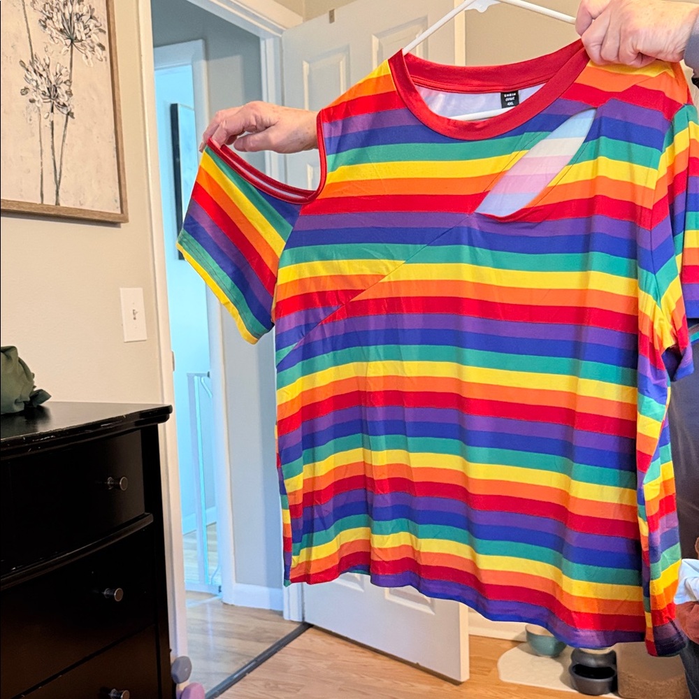SHEIN Multicolor Striped Short Sleeve Tee